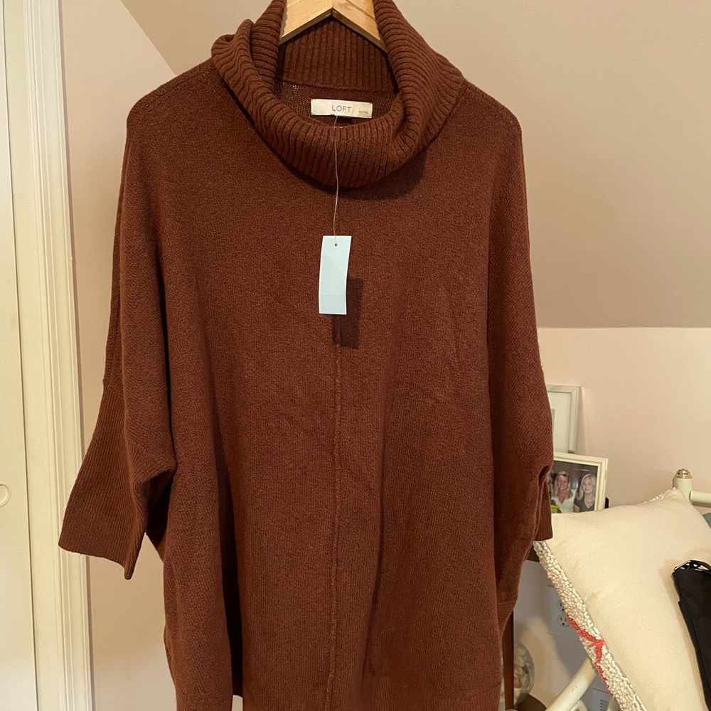 LOFT Petites Cowl Neck Poncho Sweater